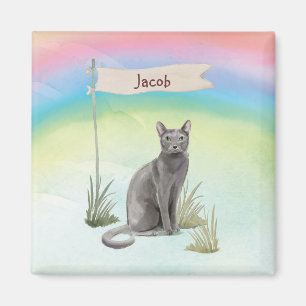 Aimant Custom Name Blue Russian Cat Pet