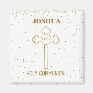 Aimant Custom Name First Holy Communion Gold Look Cross