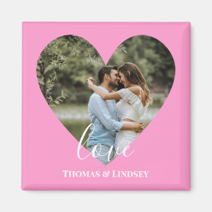 Aimant Custom Photo Pink Heart Frame Modern Calligraphy