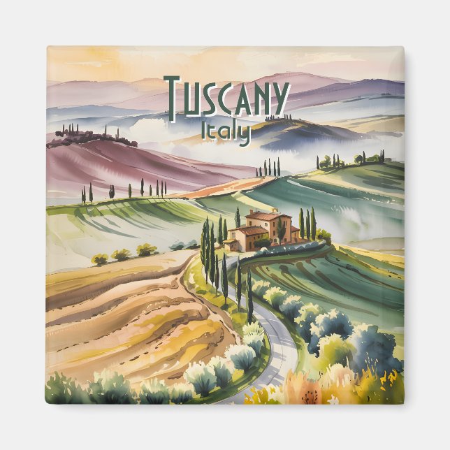 Aimant Custom Tuscany Watercolor Rolling Hills Landscape (Devant)