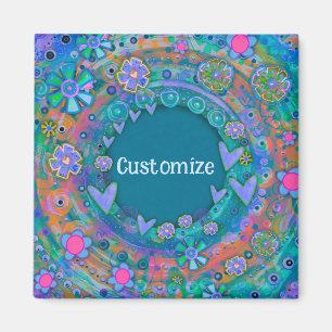 Aimant Customisé Whimsical Plutôt Bleu Floral