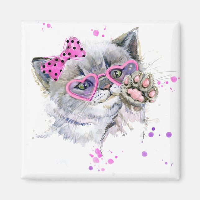 Aimant Cute Aquarelle Kitten (Devant)