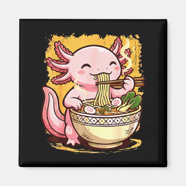 Aimant Cute Axolotl Eats Ramen Noodles Axolotls Ramen  (Devant)