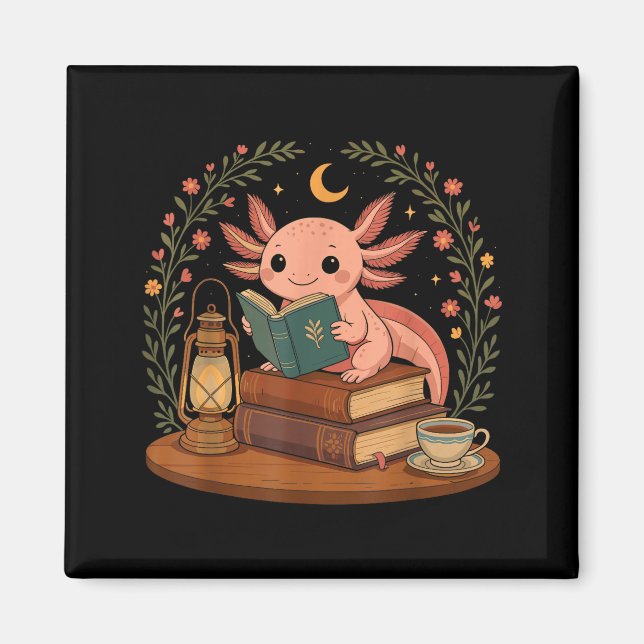 Aimant Cute Axolotl Reading Books Cozy Bookworm  (Devant)