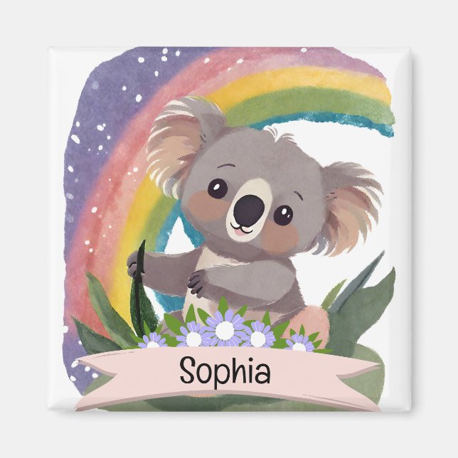 Aimant Cute Baby Koala Rainbow Nom personnalisé (Devant)