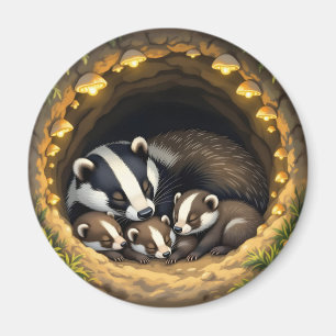 Aimant Cute Badger Family Napping