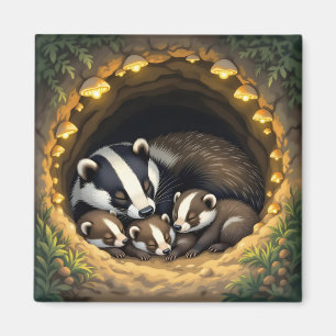 Aimant Cute Badger Family Napping