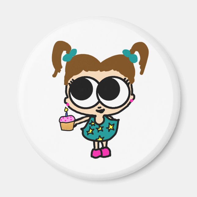 Aimant Cute Birthday Cupcake Girl, design par LanaToons (Devant)