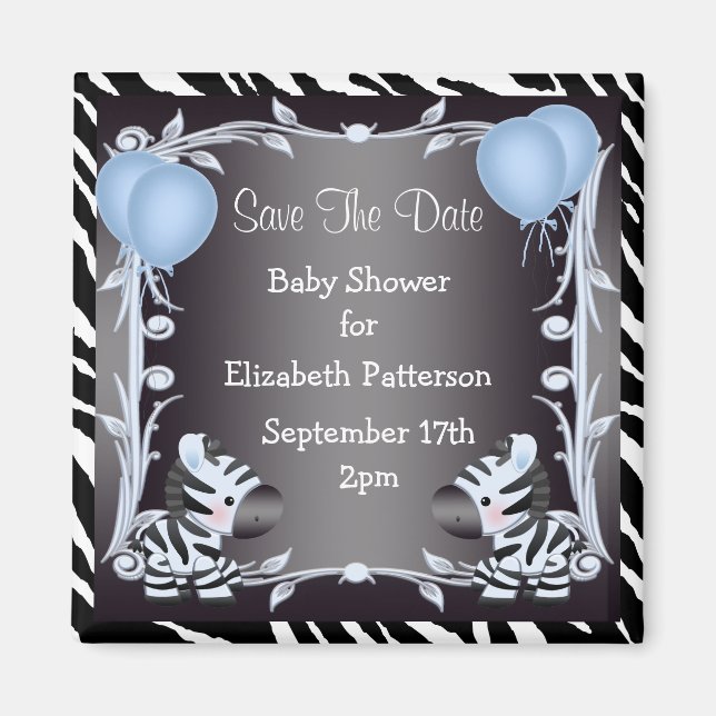 Aimant Cute Blue Zebras Enregistrer Le Baby shower Date (Devant)