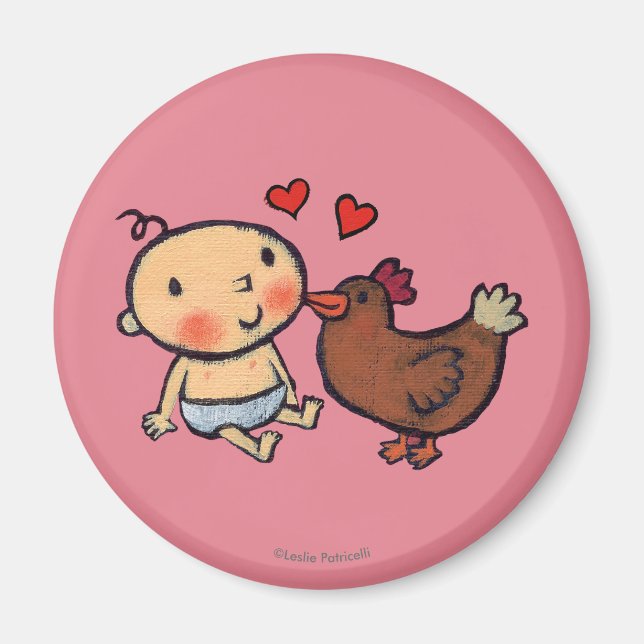 Aimant Cute Brown Peck de poulet sur la joue pour bébé (Devant)