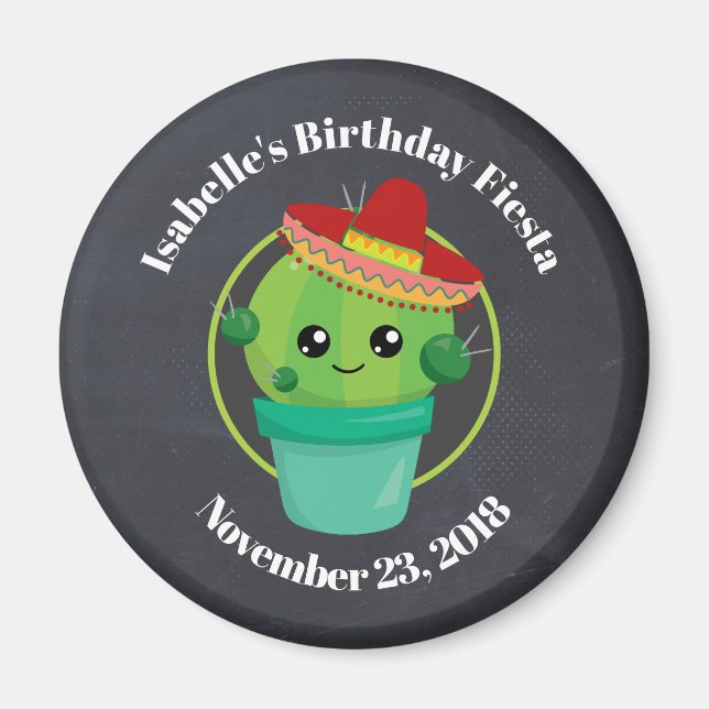 Aimant Cute Cactus dans un Sombrero Anniversaire Enregist (Devant)