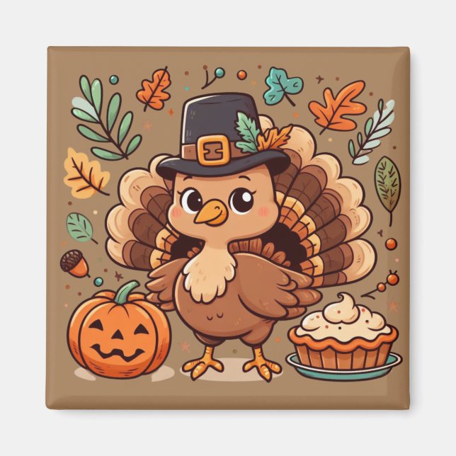 Aimant Cute caricature Chute/Thanksgiving dinde et citrou (Devant)