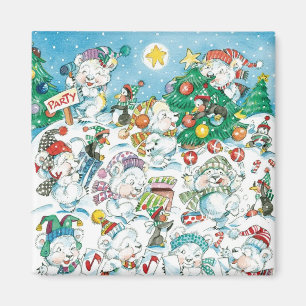 Aimant Cute Cartoon Christmas Polar Bear Penguin Party