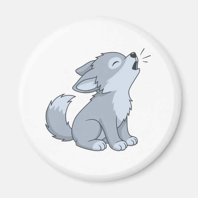 Aimant Cute Cartoon Howling Wolf Pup (Devant)
