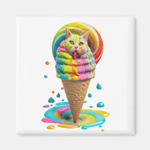 Aimant Cute Cat Ice Cream Cone coloré