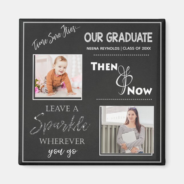 Aimant Cute Chalkboard Notre Diplômé Alors Et Maintenant  (Devant)