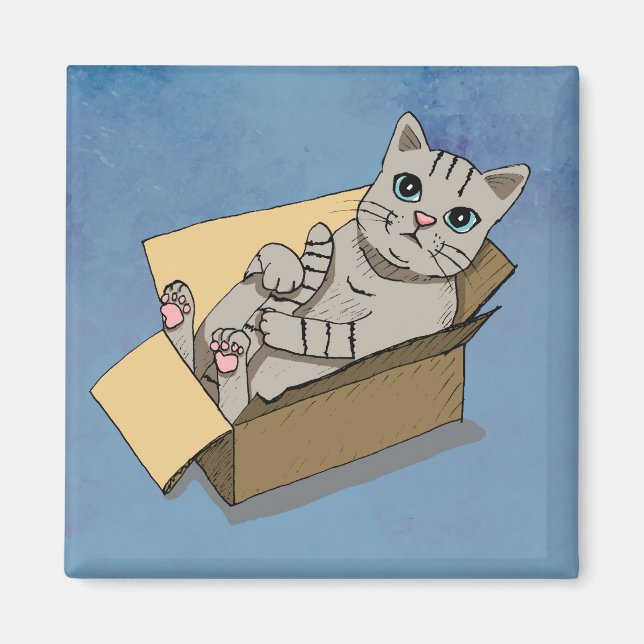 Aimant Cute Chat dans un dessin de boîte de carton (Devant)