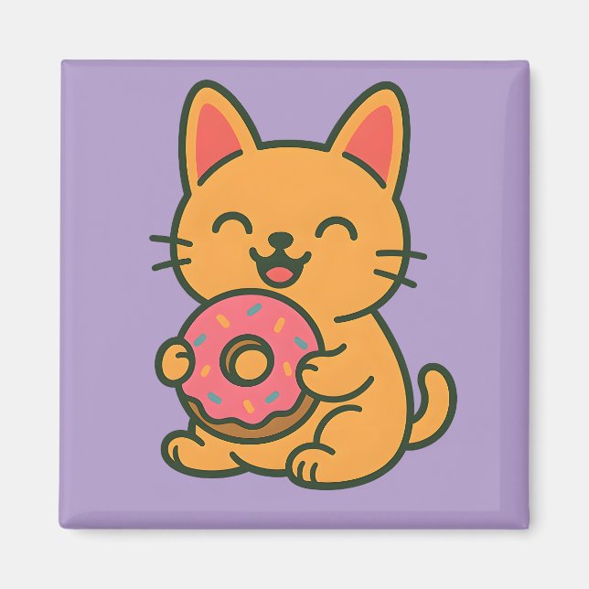 Aimant Cute chat mangeant la beigne - Amant de cuisine am (Devant)