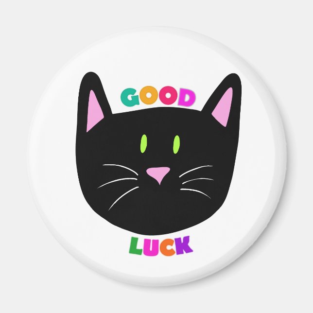 Aimant Cute Chat Noir Bonne Chance Colouée Lettres (Devant)