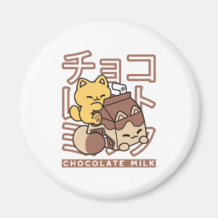Aimant Cute Chat Riding Chocolat Lait Carton Kawaii Art