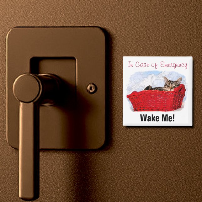 Aimant Cute Chaton À Dormir En Panier Rouge Lumineux Pers (2" square magnet)