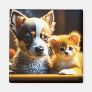 Aimant Cute Chiot et Kitten