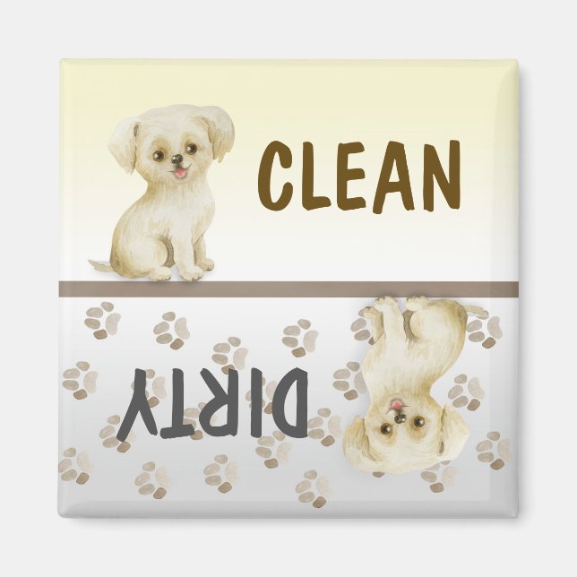 Aimant Cute Chiot Nettoyer Lave-Vaisselle sale (Devant)