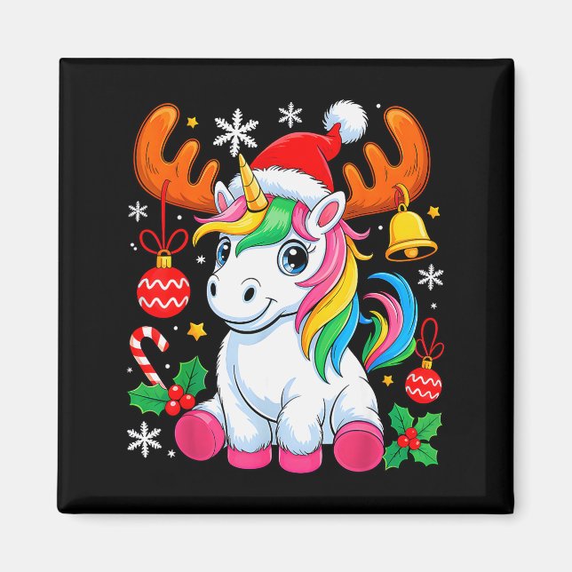 Aimant Cute Christmas Girls Women Xmas Unicorn Deer Xmas  (Devant)