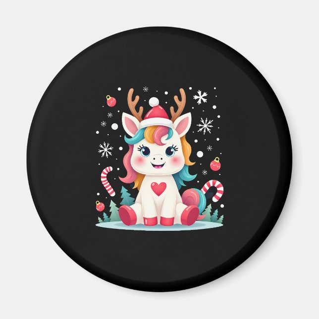 Aimant Cute Christmas Shirt Girls Women Xmas Unicorn Deer (Devant)