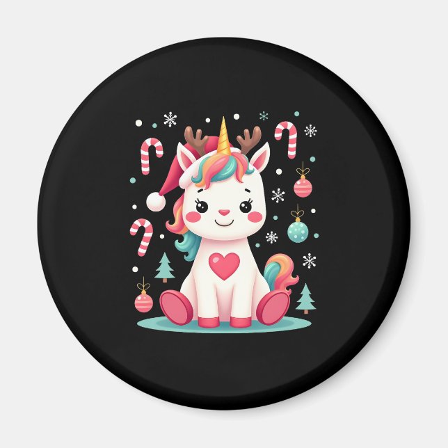 Aimant Cute Christmas Shirt Girls Women Xmas Unicorn Deer (Devant)