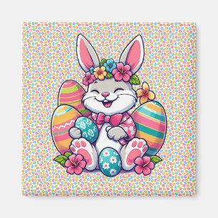 Aimant Cute, & coloré lapin hawaïen/tropical de Pâques
