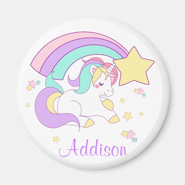 Aimant Cute Custom Personalized Magical Rainbow Unicorn (Devant)