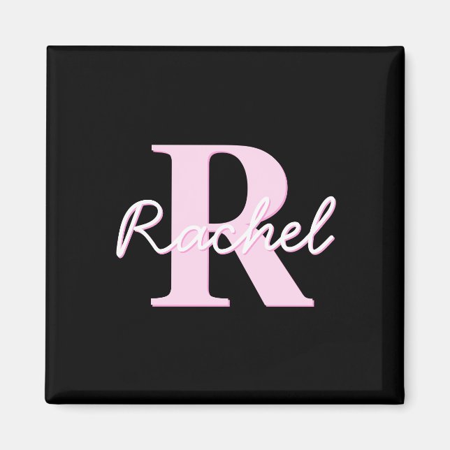 Aimant Cute Customizable Monogram | Light Pink & Black (Devant)