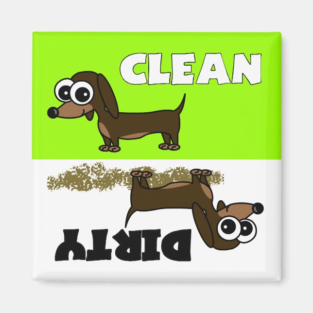 Aimant Cute Dachshund Nettoyer / Lave-vaisselle sale Magn (Devant)