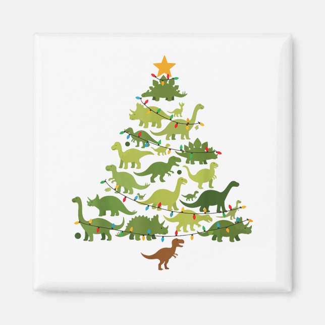 Aimant Cute Dino Christmas Tree Merry Dinomas Xmas Lights (Devant)