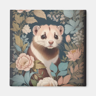 Aimant Cute Ferret Elégant Pastel Floral Garden