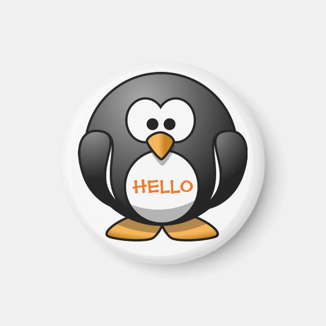 Aimant Cute Friendly Round Cartoon Penguin disant Salut (Devant)