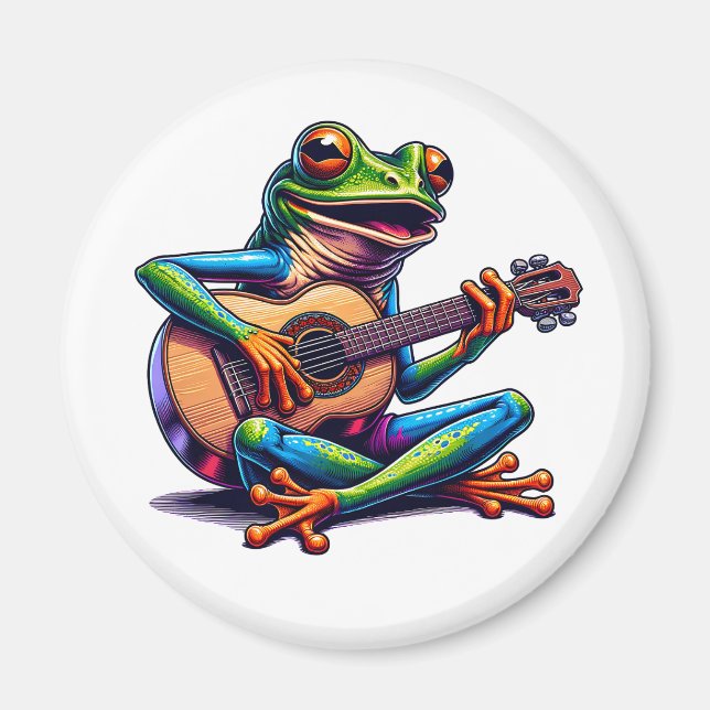 Aimant Cute Frog Jouer une guitare (Devant)