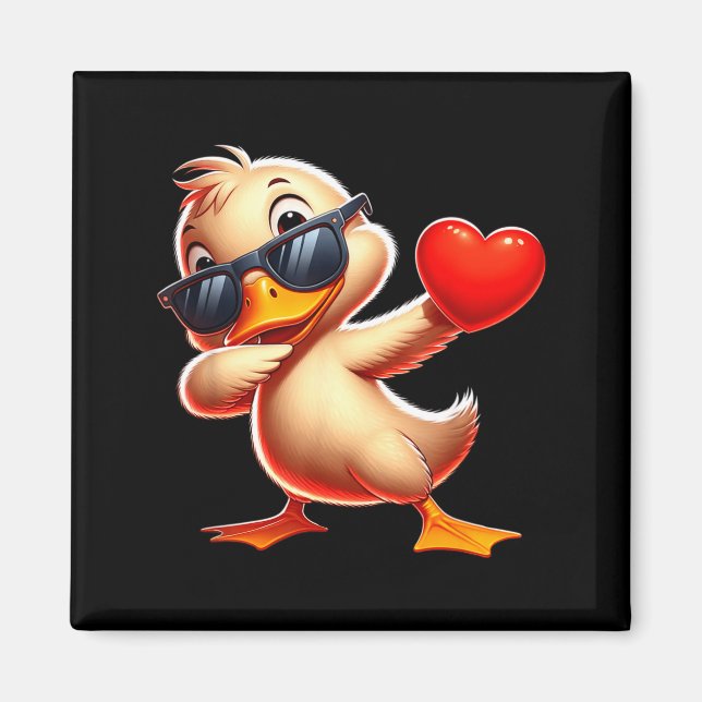 Aimant Cute Funny Cool Duck Dabbing Heart Valentines Day  (Devant)