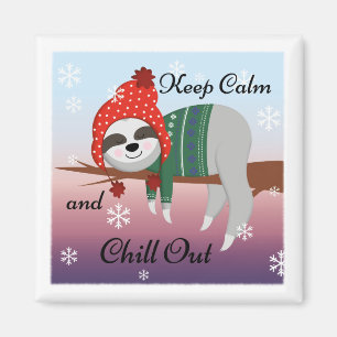 Aimant Cute Funny Garder le calme Sloth en hiver Casquett