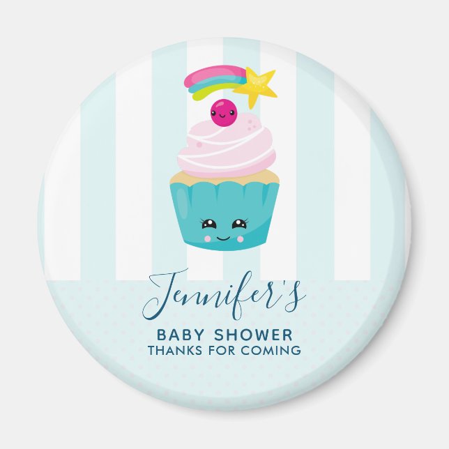 Aimant Cute gâteau bleu avec Baby shower à visage Kawaii (Devant)