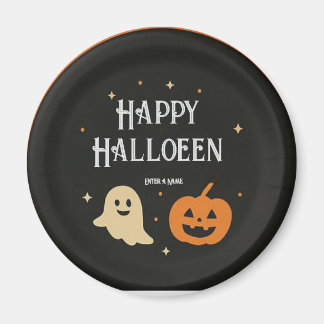Aimant Cute Ghost and Pumpkin Halloween Paper Plate with