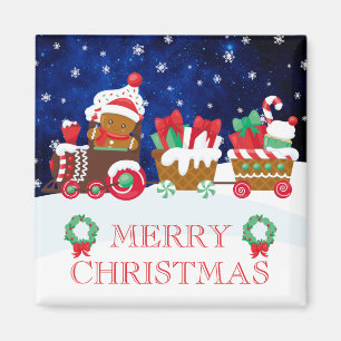 Aimant Cute Gingerbread Man Train Merry Christmas