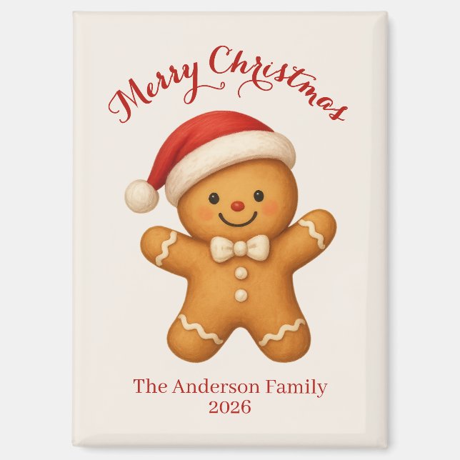 Aimant Cute Gingerbread Man with Santa Hat -  (Recto)