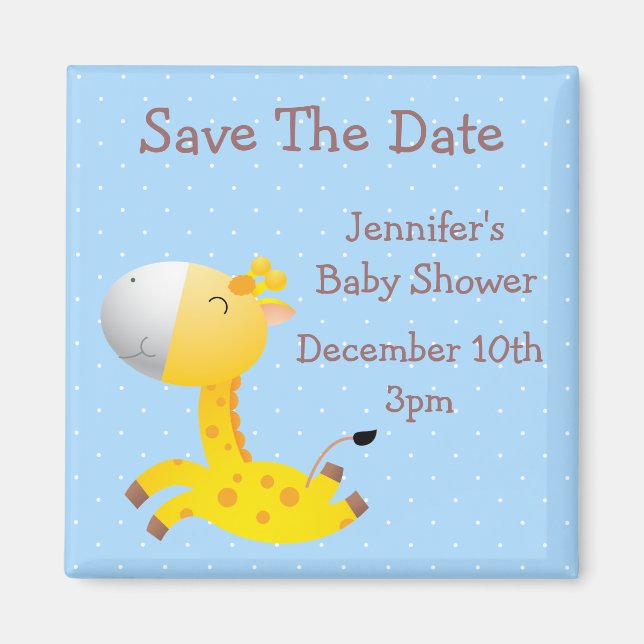 Aimant Cute Giraffe Blue Enregistrer le Baby shower Date (Devant)