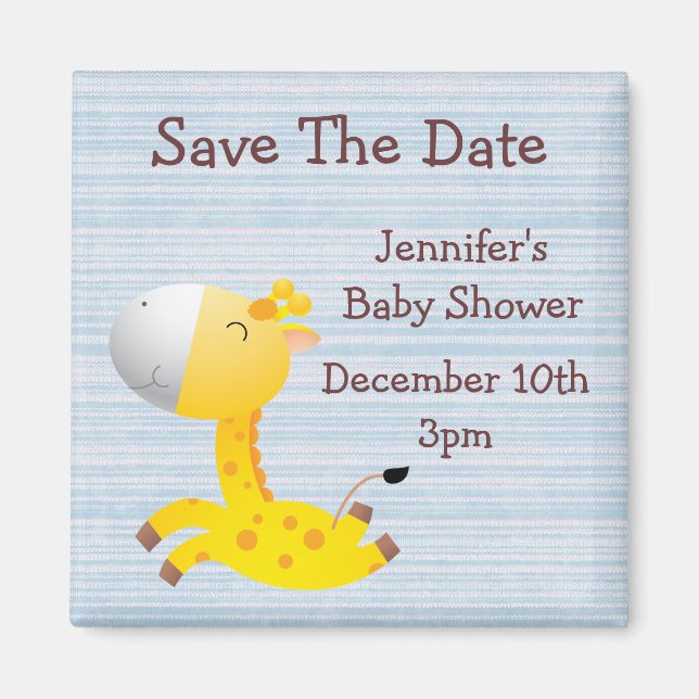 Aimant Cute Giraffe Enregistrer le Baby shower Date (Devant)