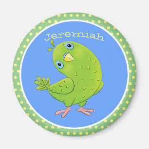 Aimant Cute green curious parakeet cartoon illustration