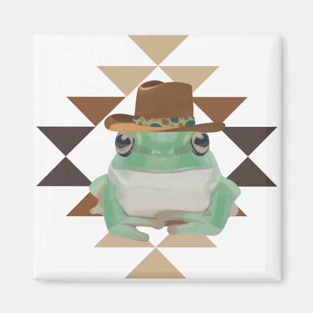 Aimant Cute Grenouille Occidentale Avec Casquette Cowboy (Devant)