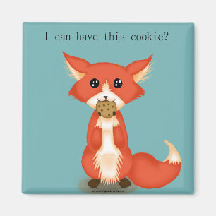 Aimant Cute Gros Gros Renard Oeil Manger Un Cookie