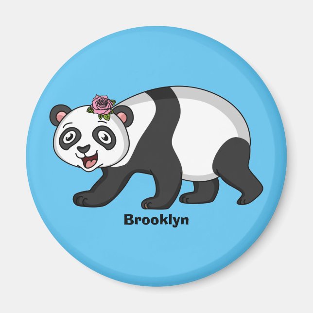 Aimant Cute happy panda bear with flower cartoon (Devant)